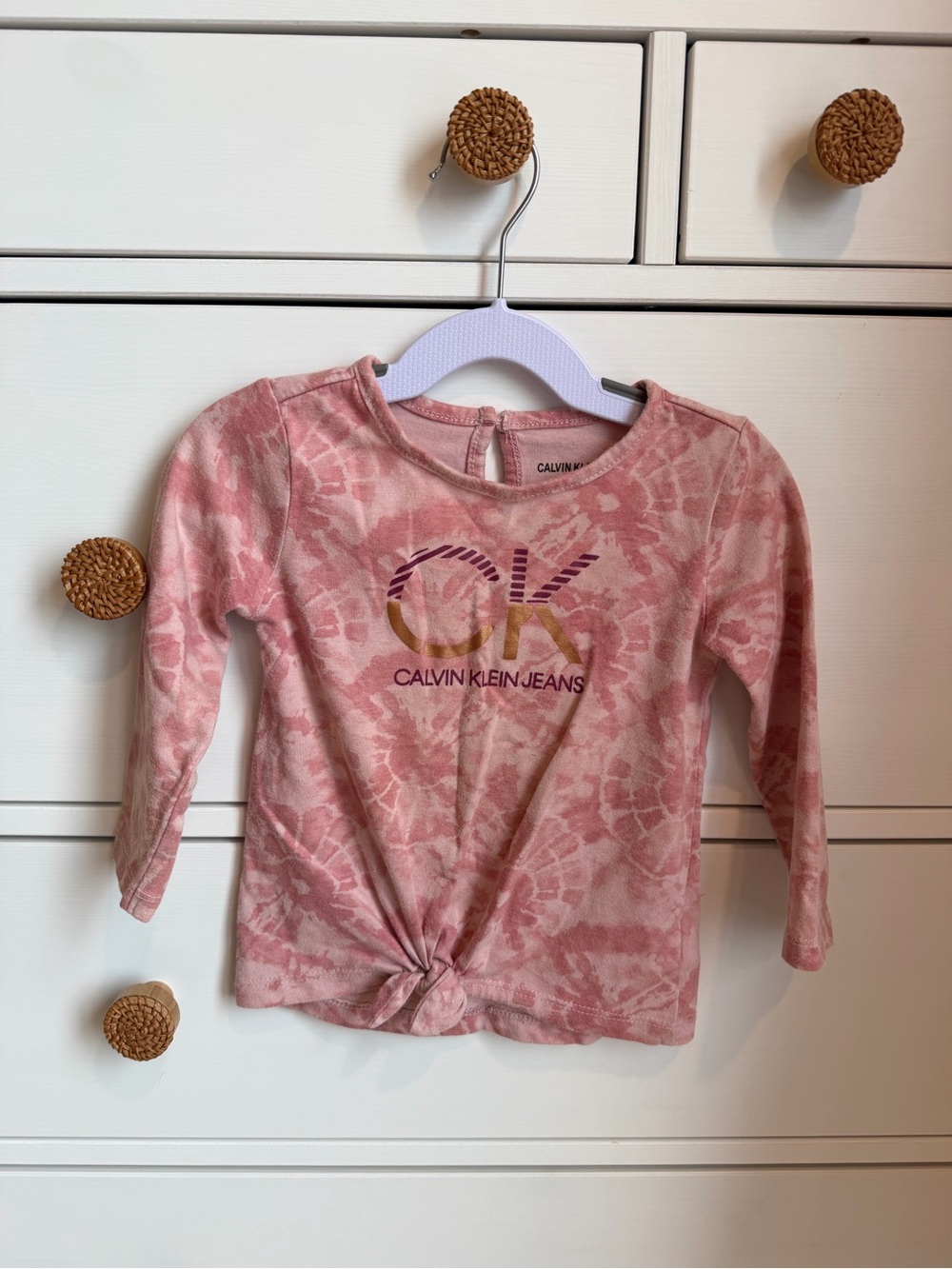 Calvin Klein Jeans Girls' Pink Tie-Front Long Sleeve Top 24M